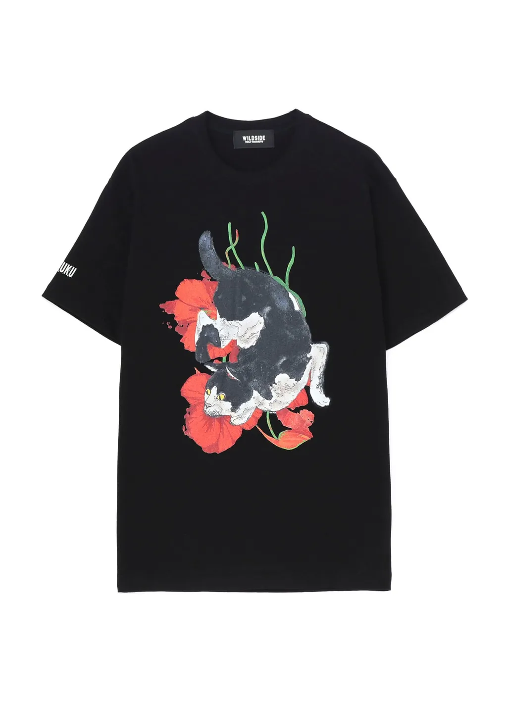 Harajuku Cat And Flower Ss T-Shirt