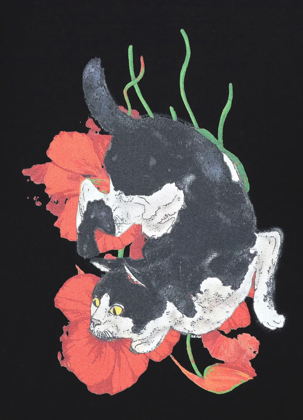 Harajuku Cat And Flower Ss T-Shirt