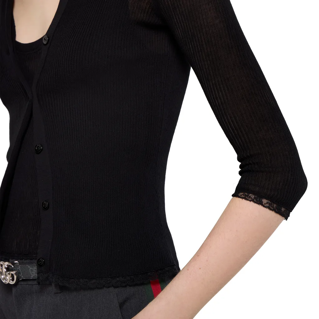 Cotton Rib Cardigan With Embroidery