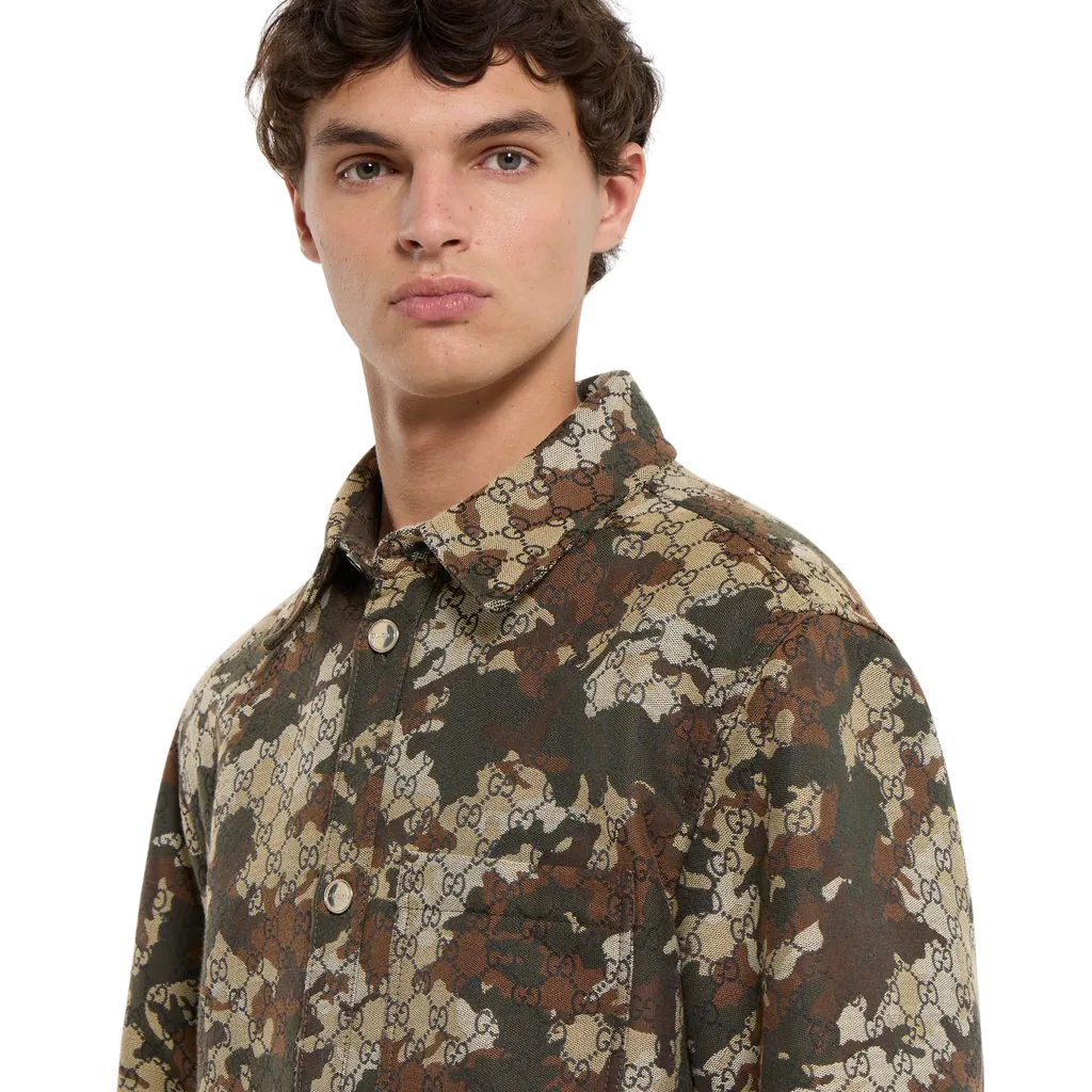 Gg Marbled Cotton Denim Jacquard Shirt
