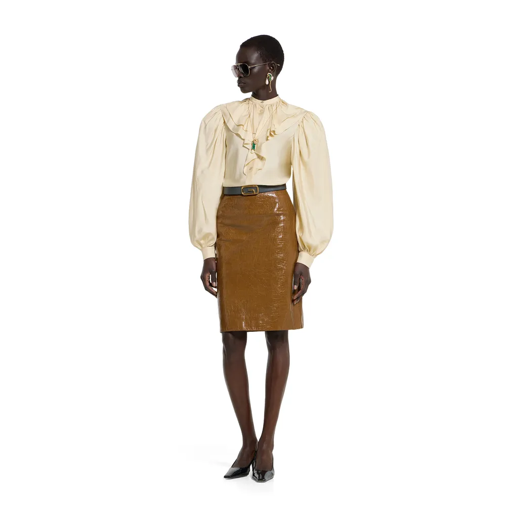 Shiny Leather Midi Skirt