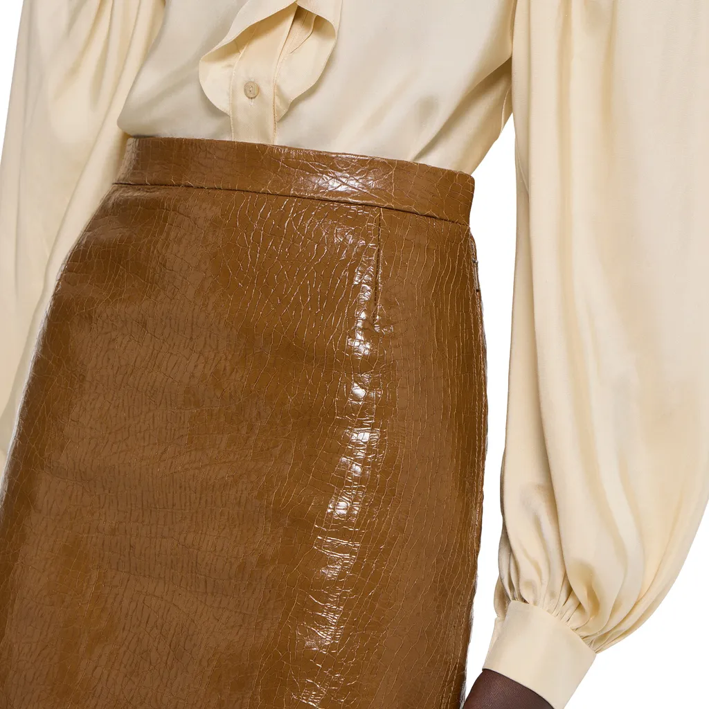 Shiny Leather Midi Skirt