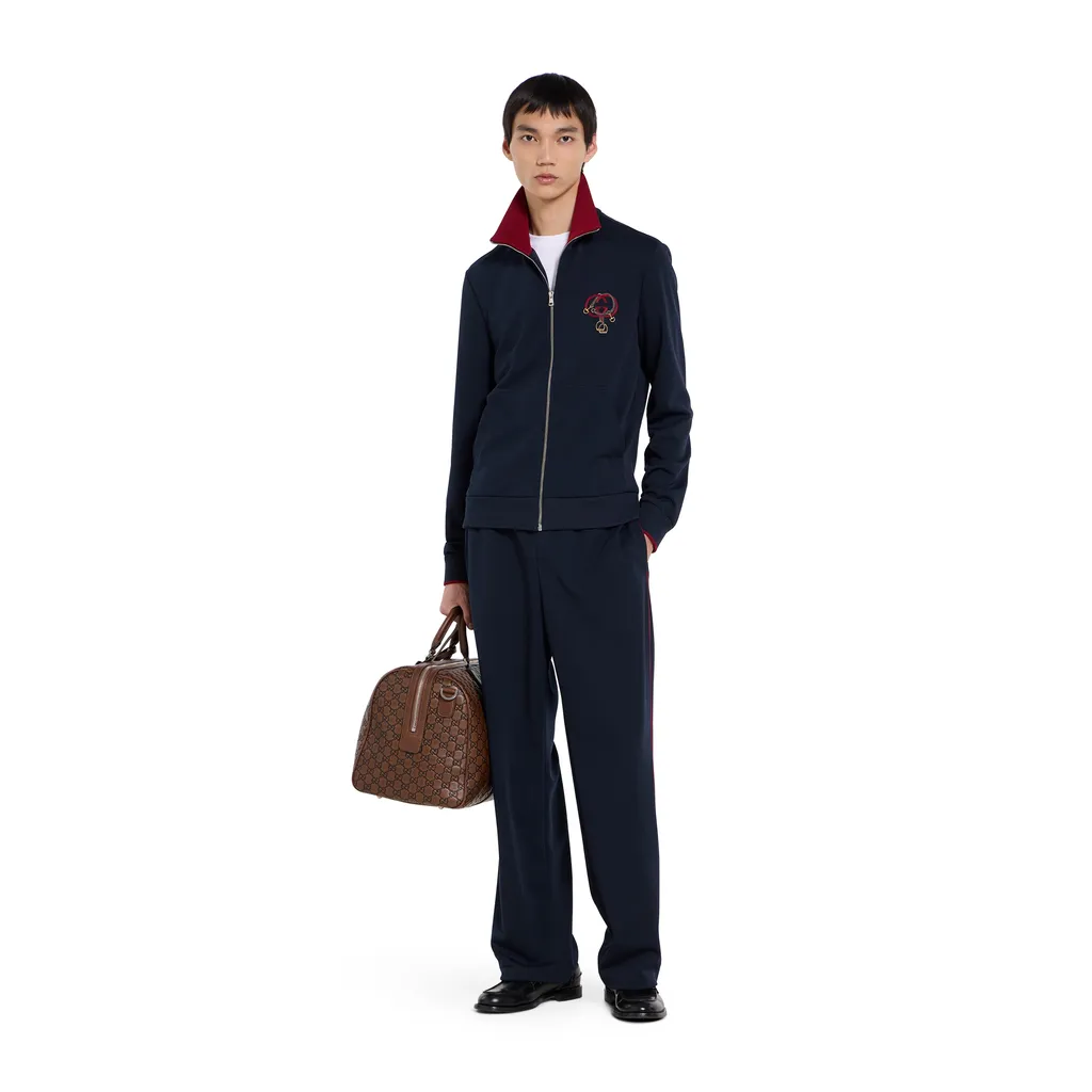 Technical Jersey Zip Jacket With Embroidery