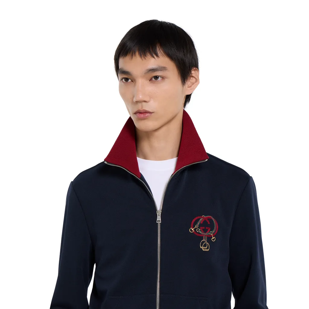 Technical Jersey Zip Jacket With Embroidery