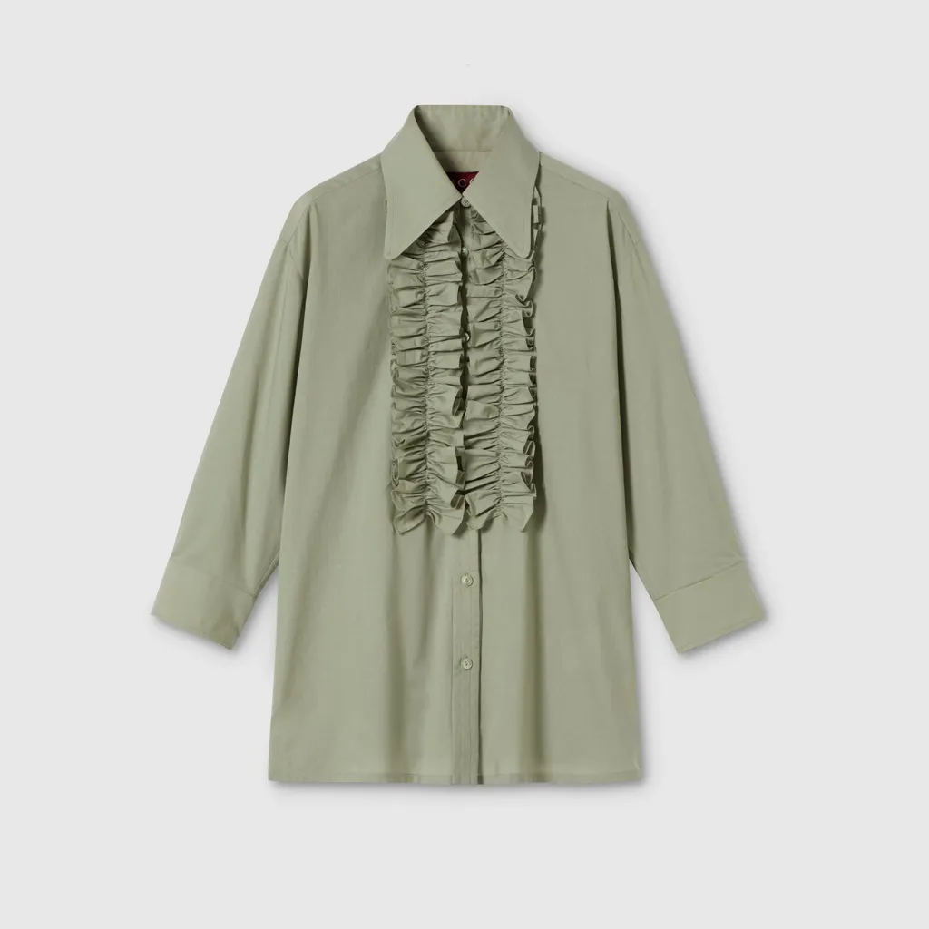 Cotton Muslin Shirt With Ruffle Trim