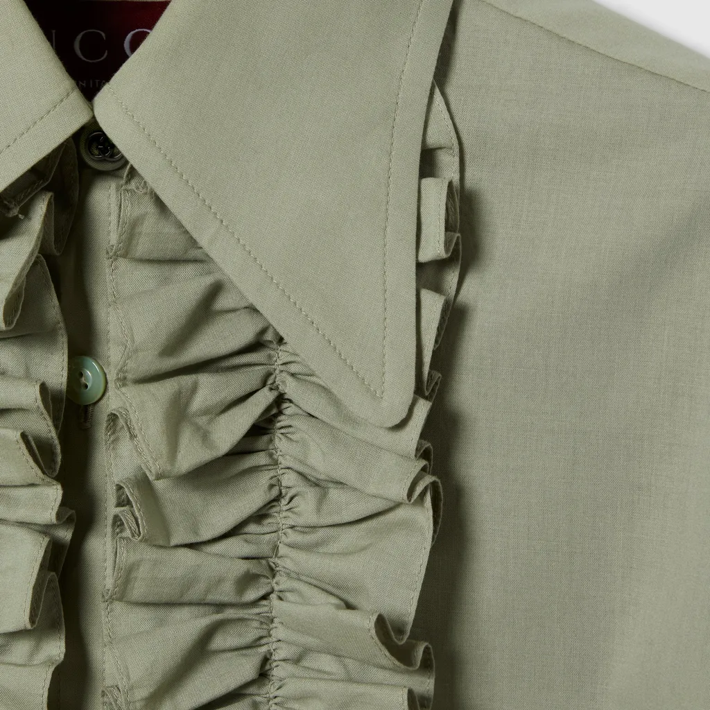 Cotton Muslin Shirt With Ruffle Trim
