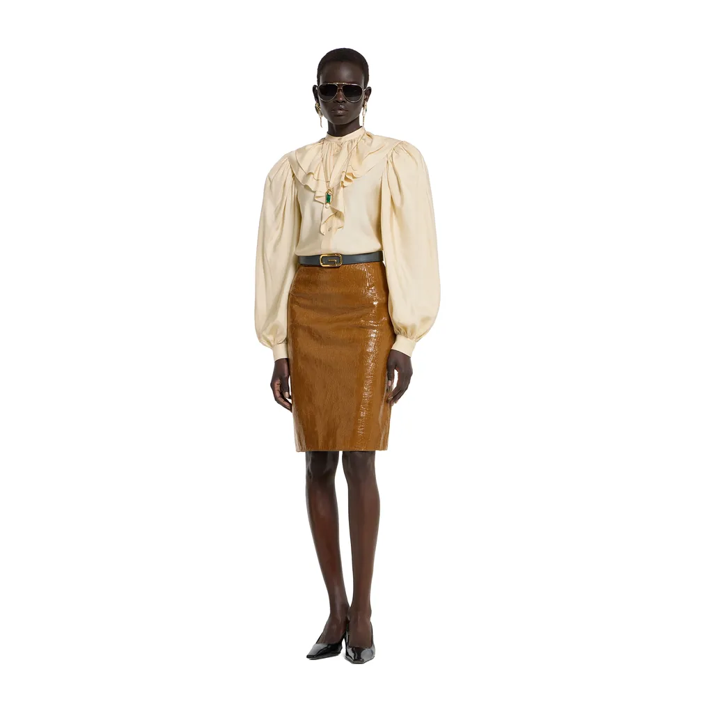 Silk Twill Shirt With Ruffle Trim