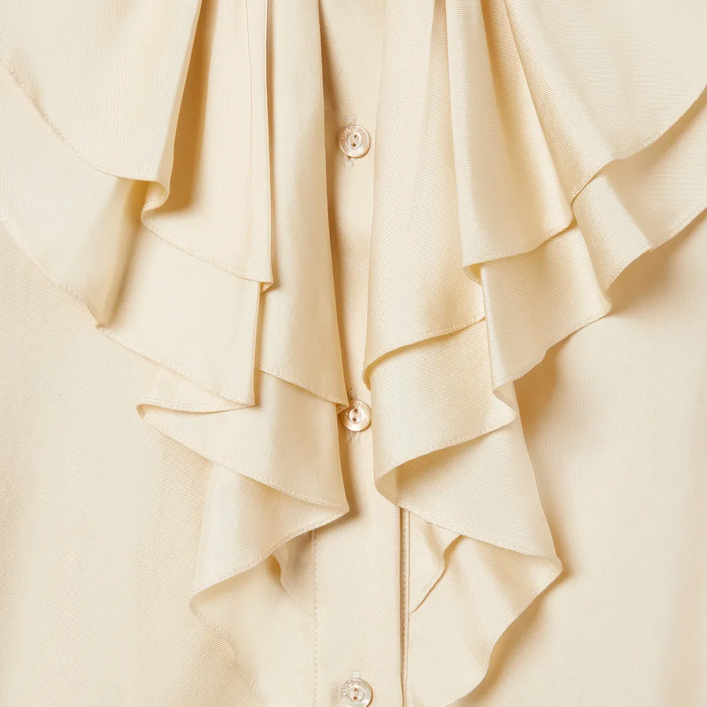 Silk Twill Shirt With Ruffle Trim