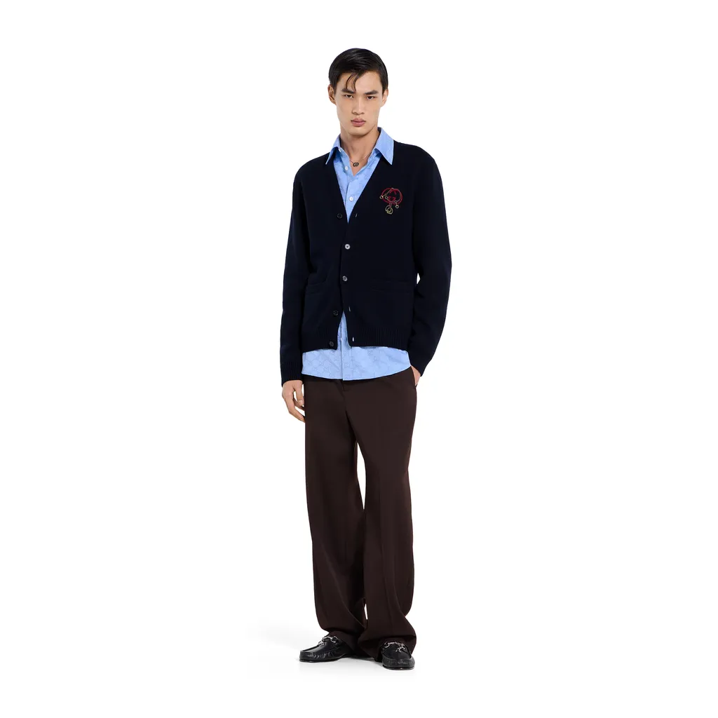 Knit Wool Cardigan With Embroidery