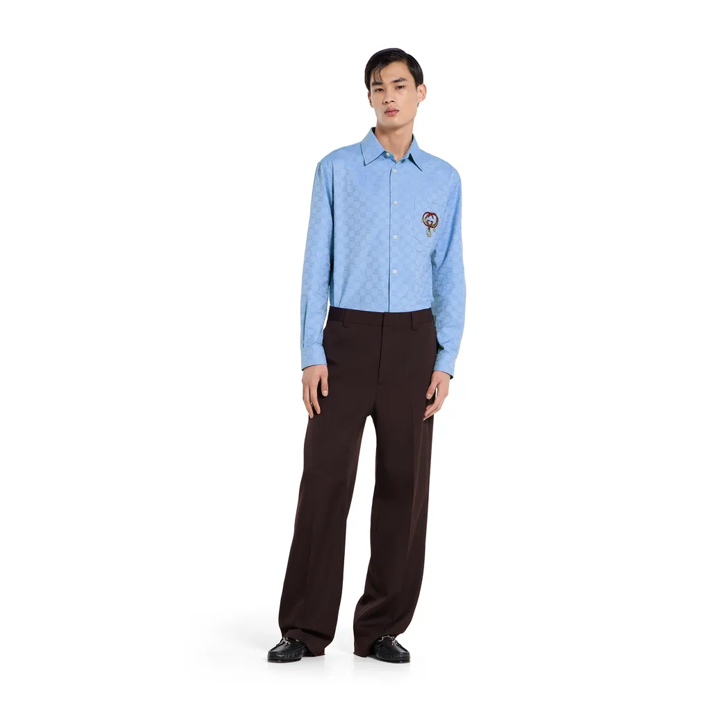 Gg Oxford Cotton Shirt With Embroidery