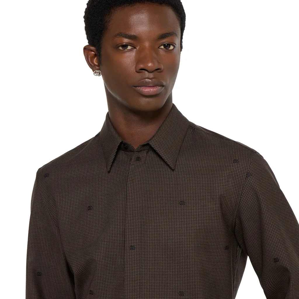 Gg Houndstooth Wool Jacquard Shirt