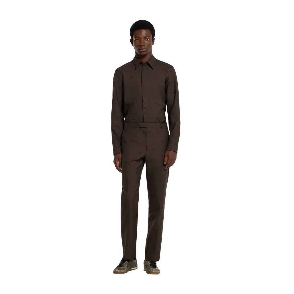 Gg Houndstooth Wool Jacquard Shirt