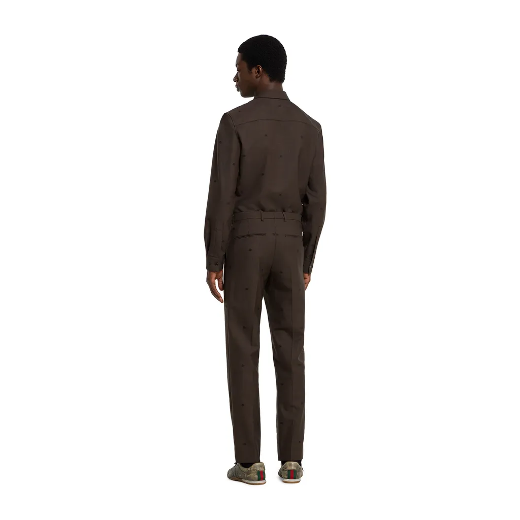 Gg Houndstooth Wool Jacquard Shirt