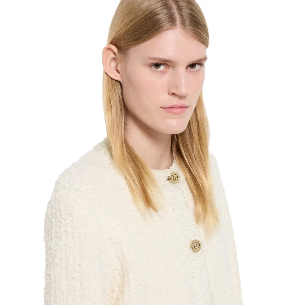 Wool Lamé Bouclé Cardigan