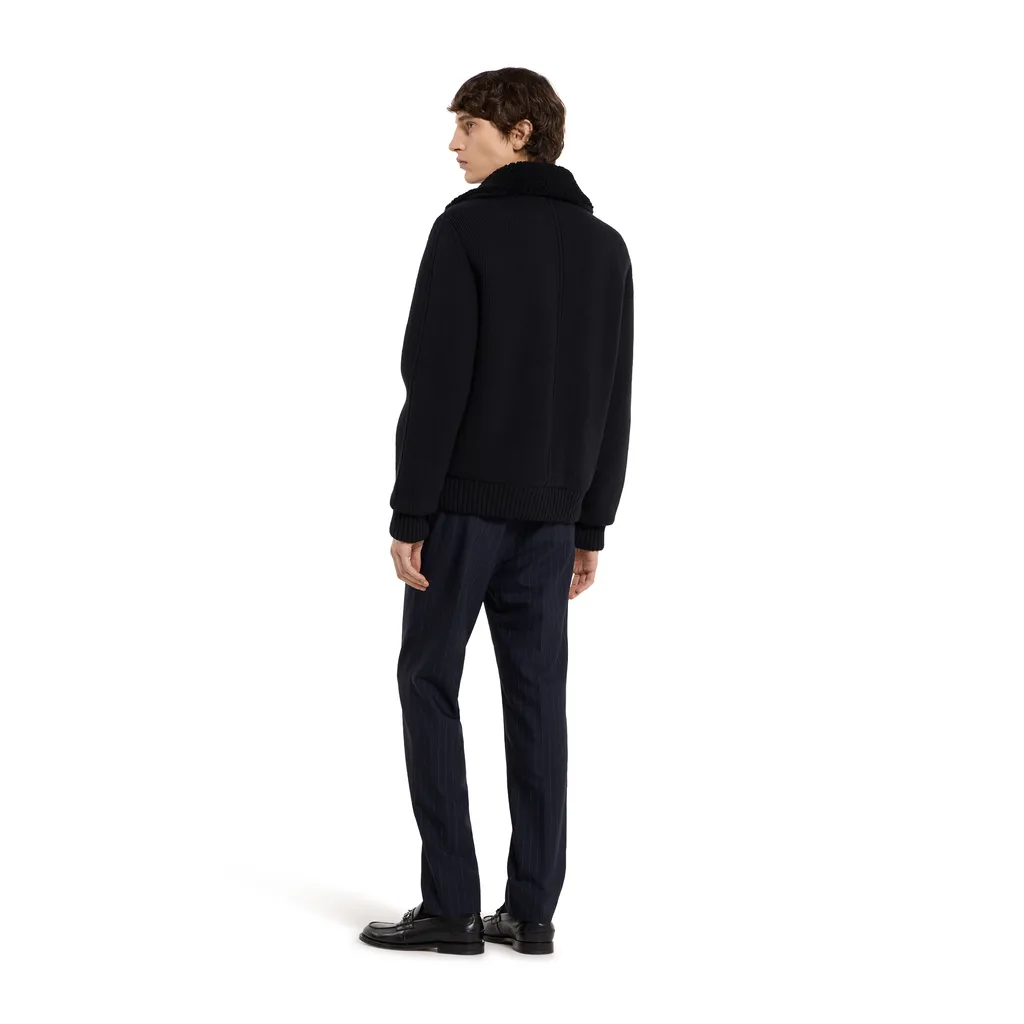 Woven Stitch Knit Wool Cardigan