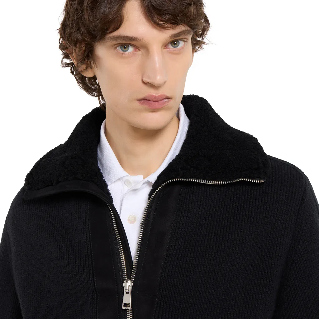 Woven Stitch Knit Wool Cardigan