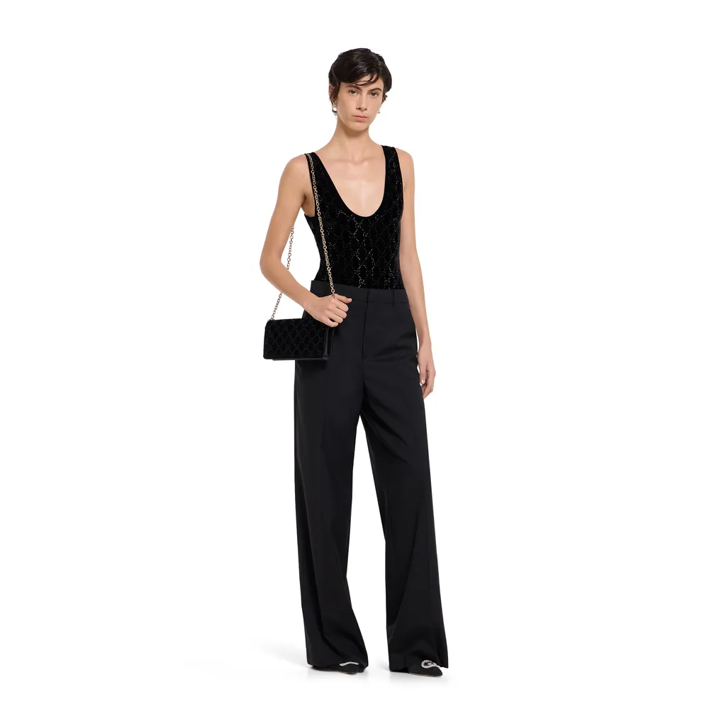 Chenille Bodysuit With Gg Crystals