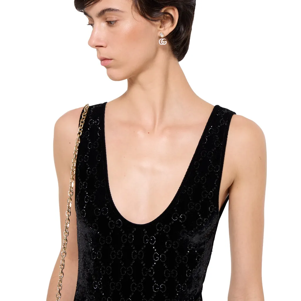 Chenille Bodysuit With Gg Crystals