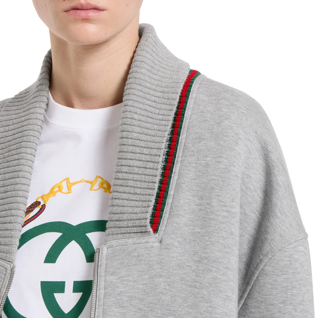 Cotton Jersey Zip Jacket With Web