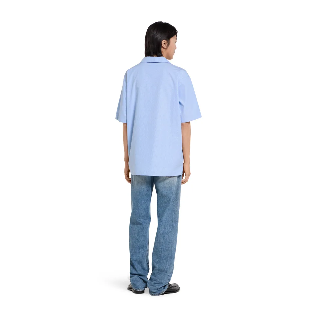 Thin Striped Cotton Poplin Bowling Shirt