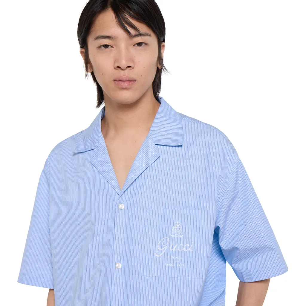 Thin Striped Cotton Poplin Bowling Shirt