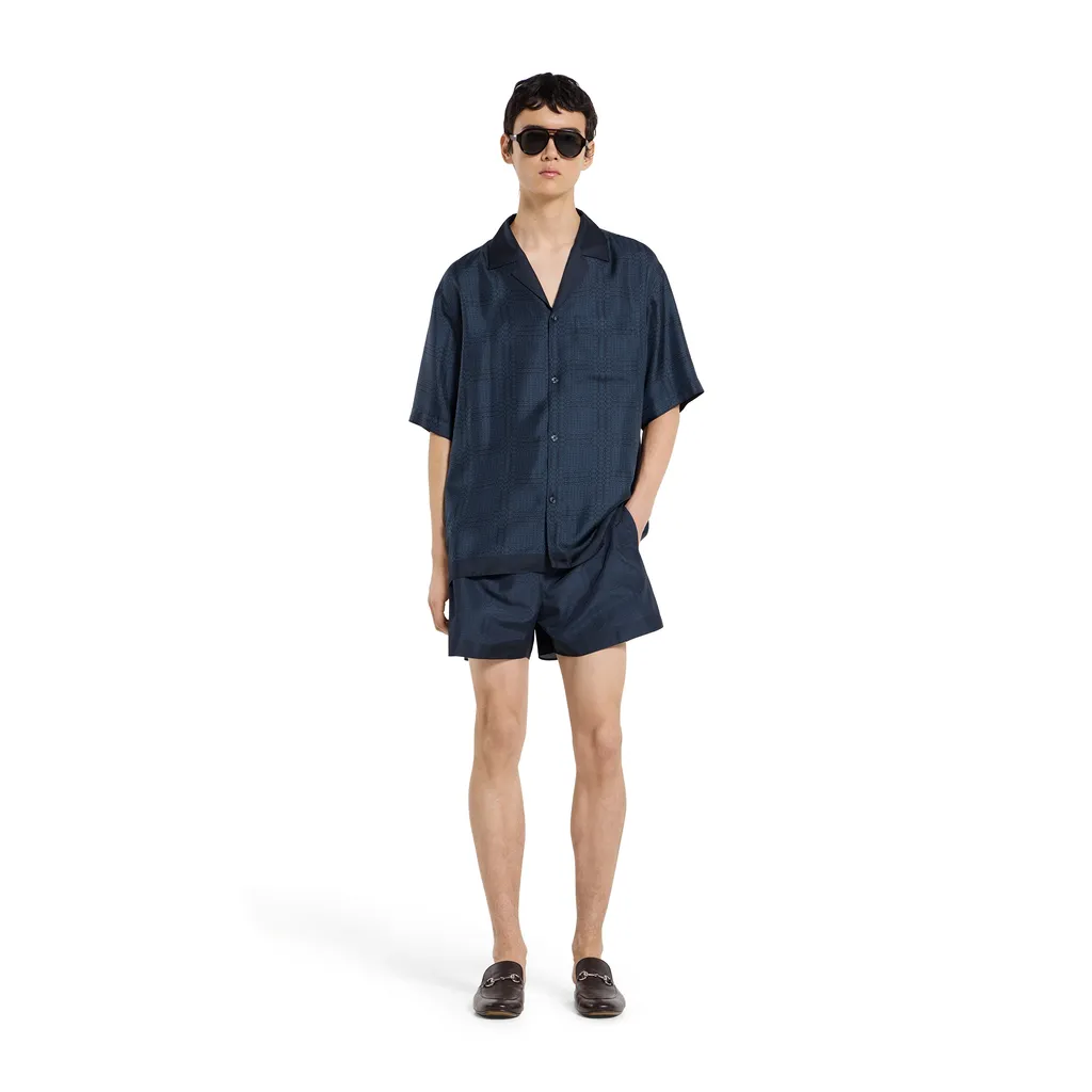 Printed Silk Twill Bowling Shirt