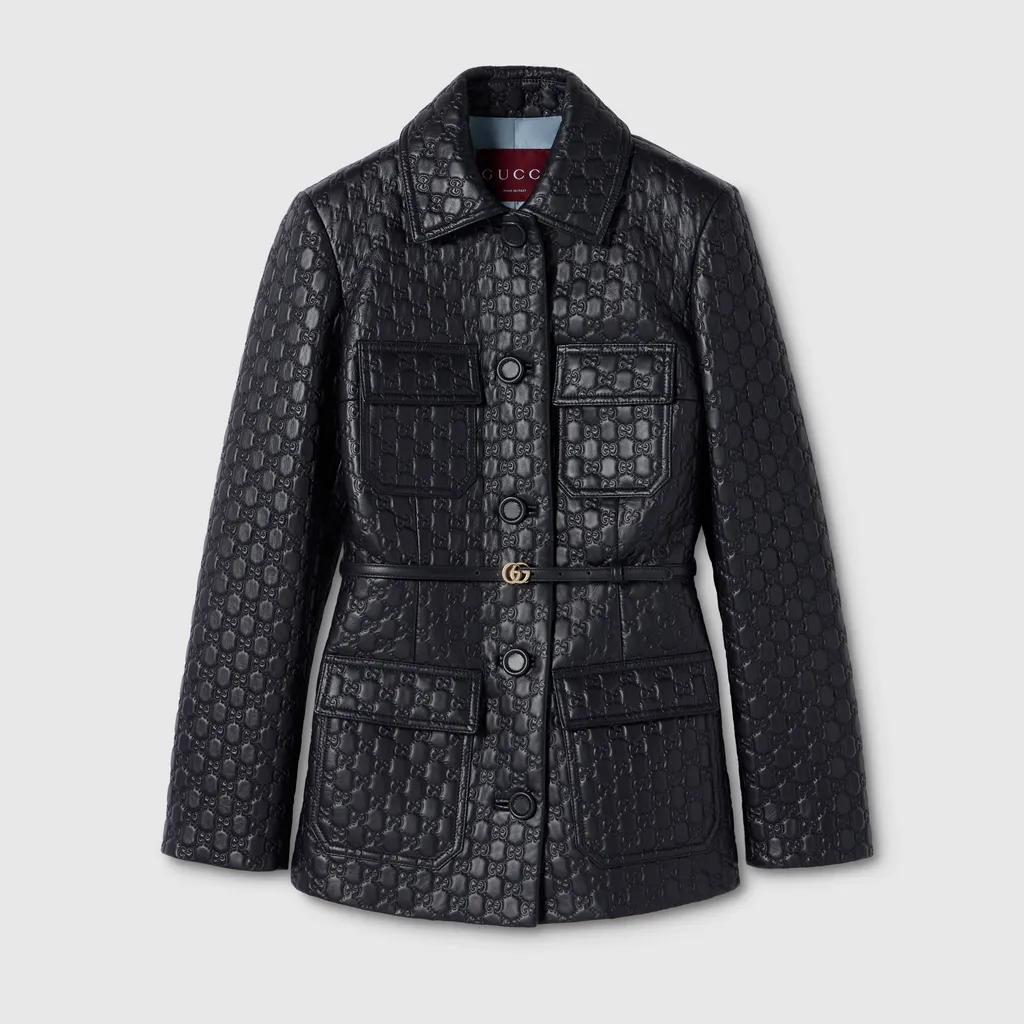 Embossed Gg Leather Jacket