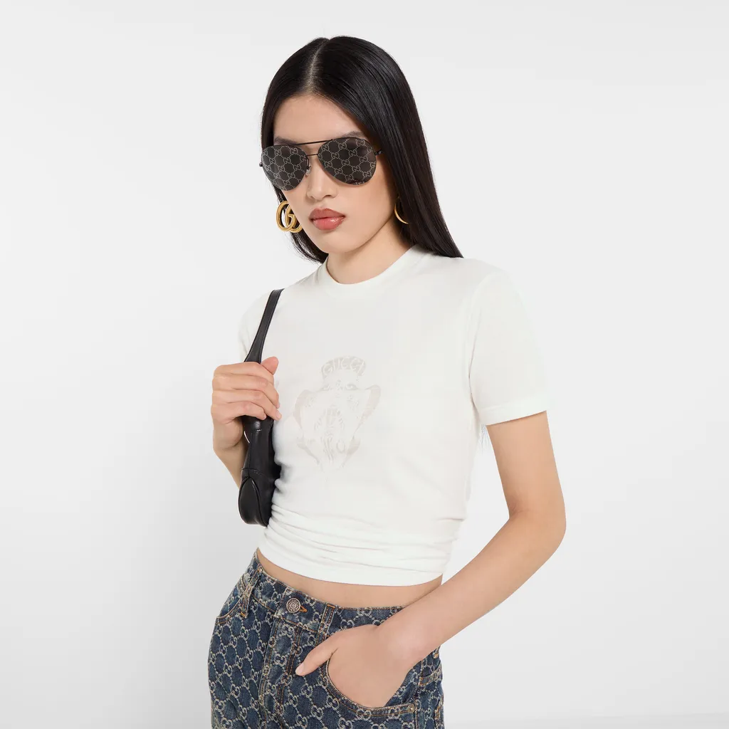 Cotton Jersey T-Shirt With Gucci Crest