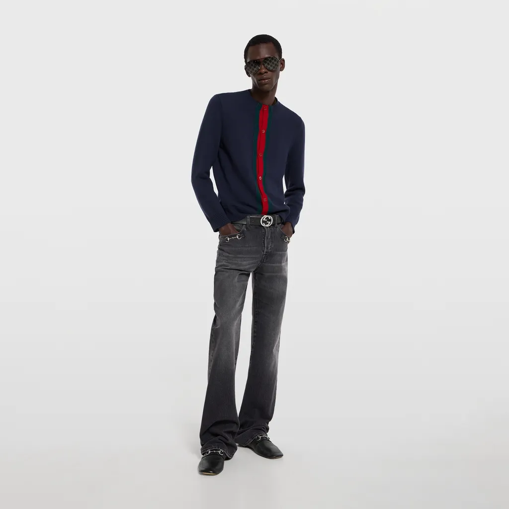 Knit Wool Cardigan With Web