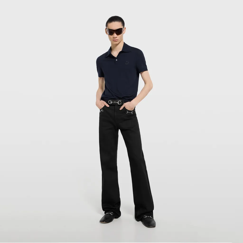 Knit Wool Polo Shirt With Embroidery
