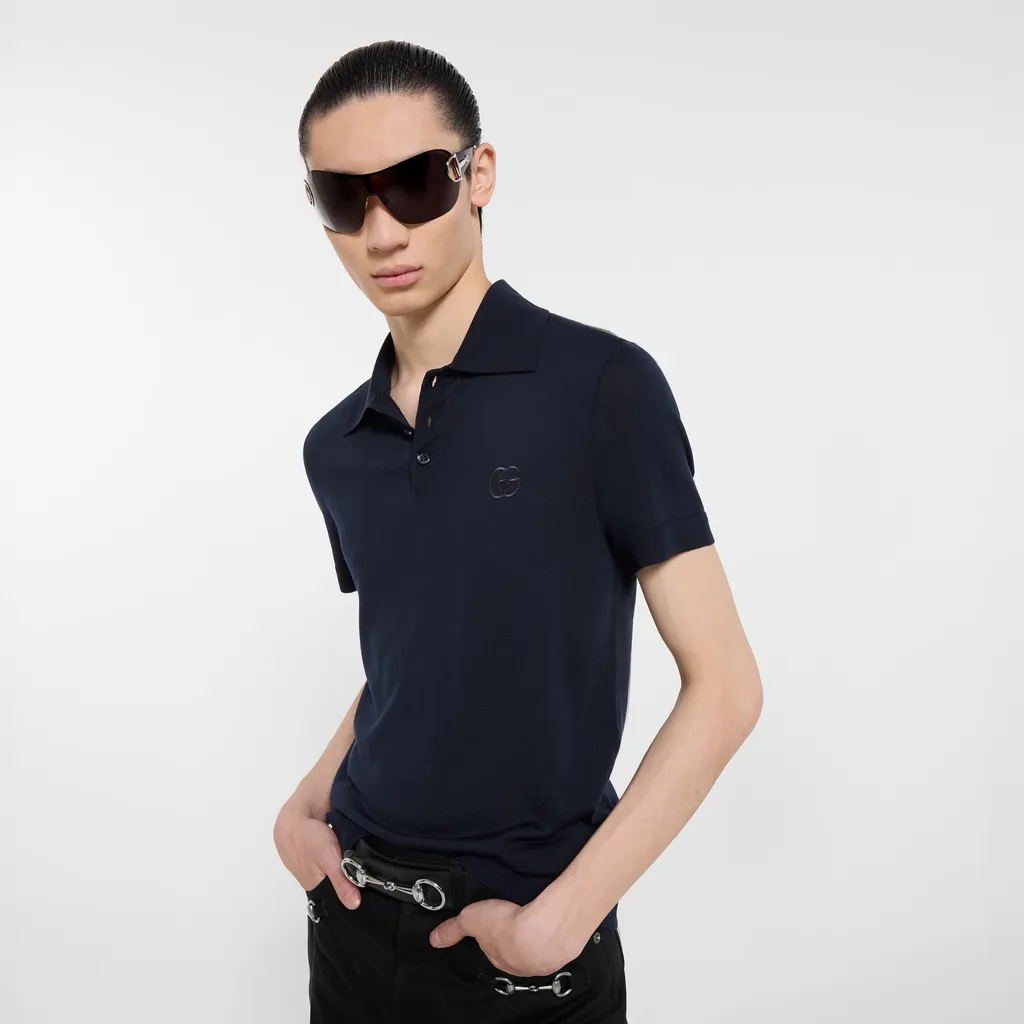 Knit Wool Polo Shirt With Embroidery