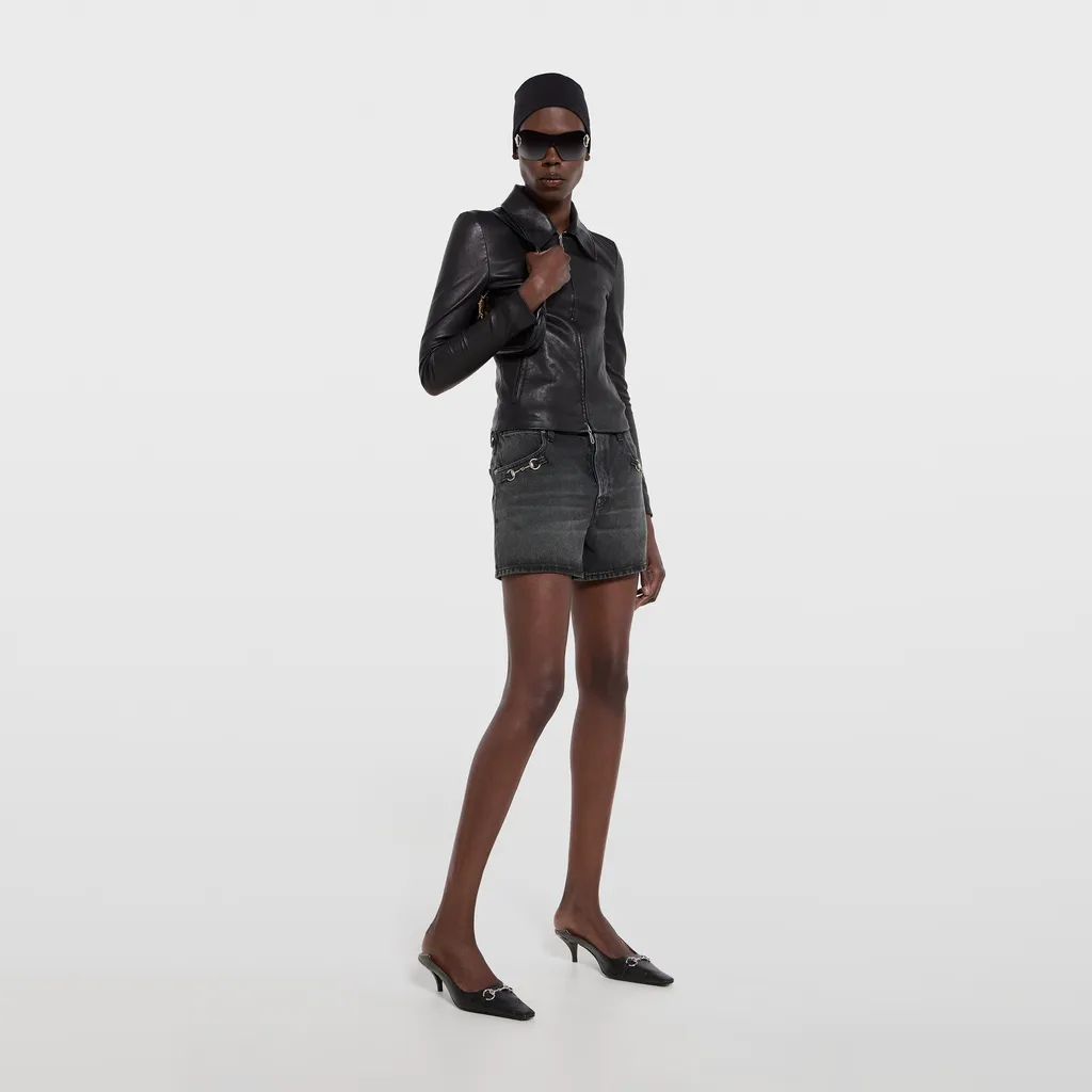 Cotton Denim Shorts With Horsebit