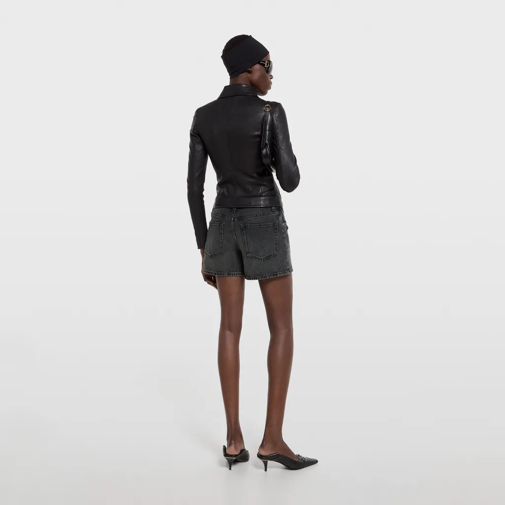 Cotton Denim Shorts With Horsebit
