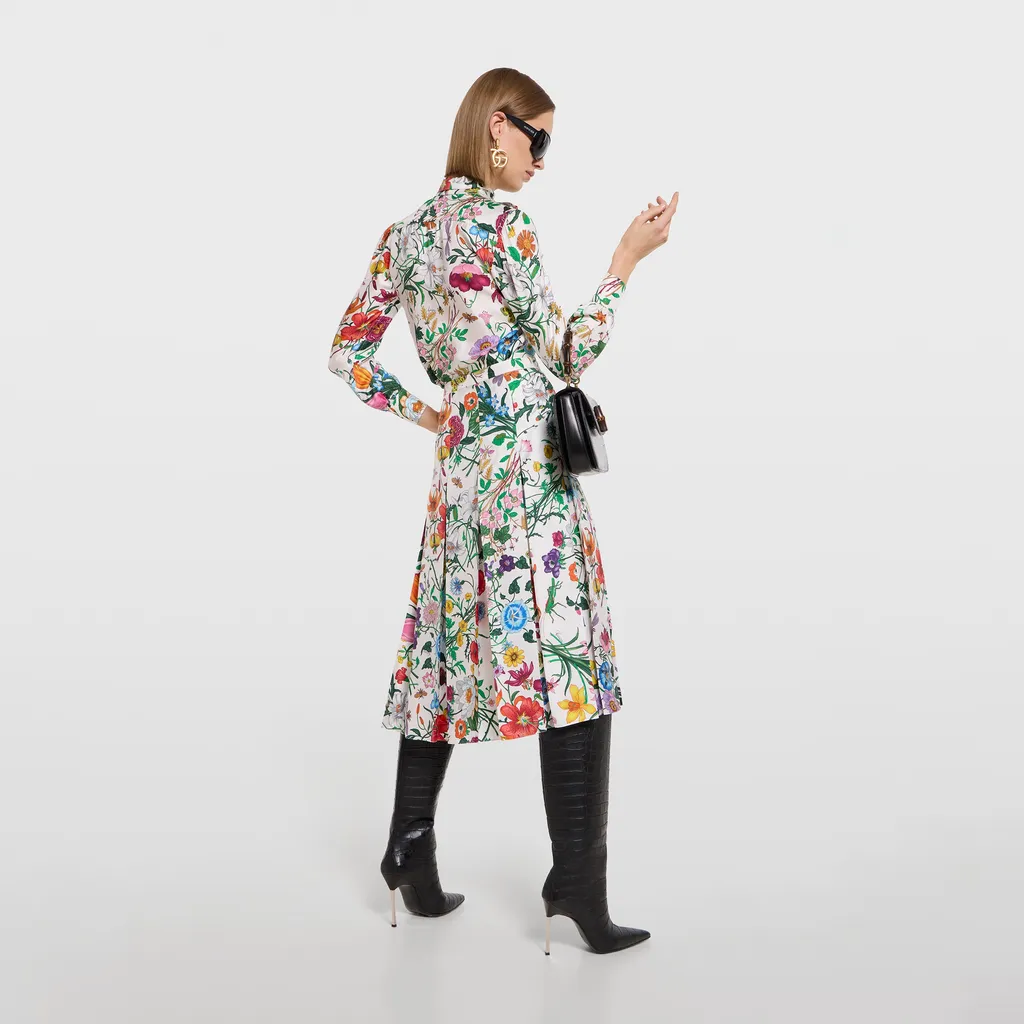 Printed Silk Twill Shirt With Bow