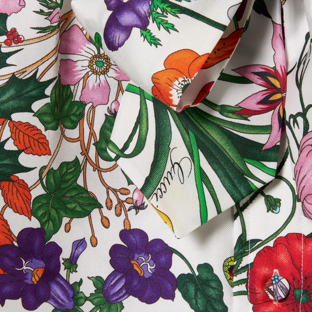Printed Silk Twill Shirt With Bow