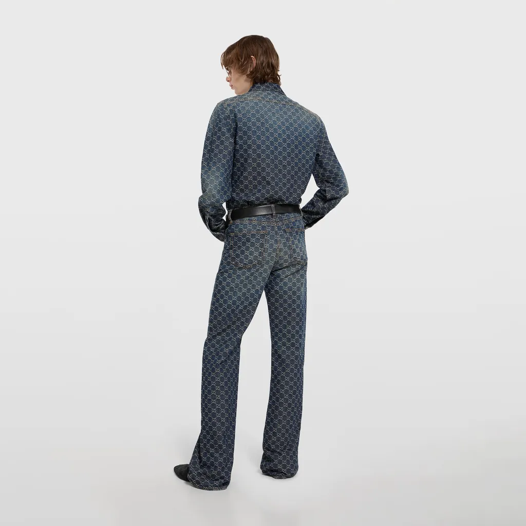Gg Cotton Denim Jacquard Pants