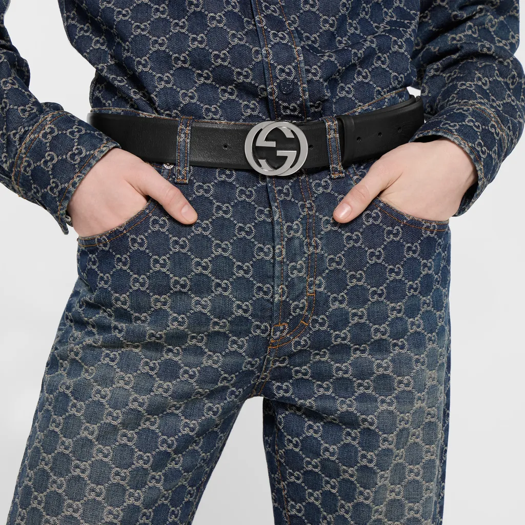 Gg Cotton Denim Jacquard Pants
