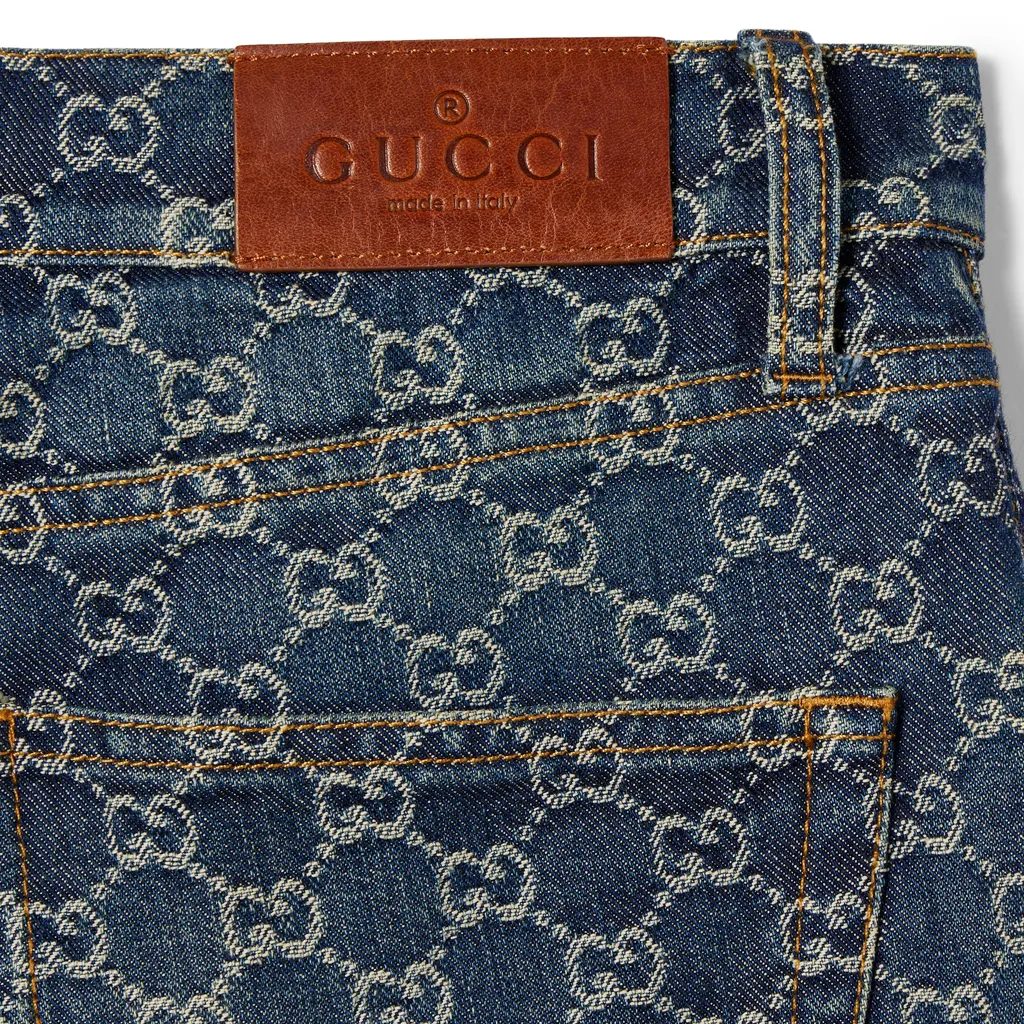 Gg Cotton Denim Jacquard Pants