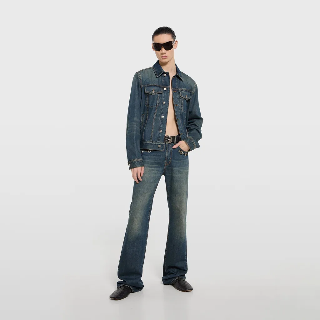 Cotton Denim Jacket With Horsebit