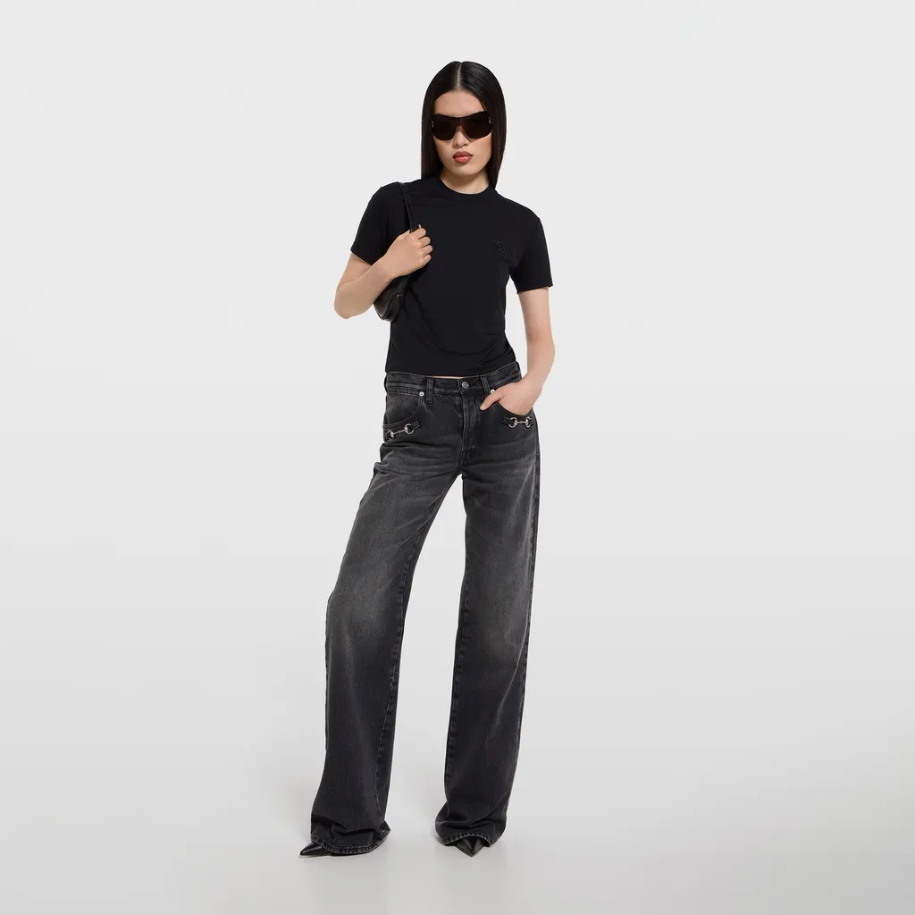 Cotton Denim Pants With Horsebit