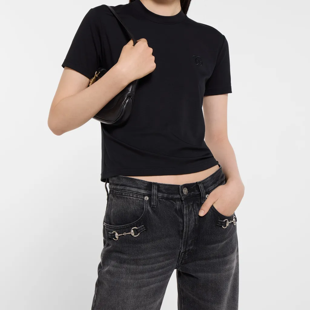 Cotton Denim Pants With Horsebit