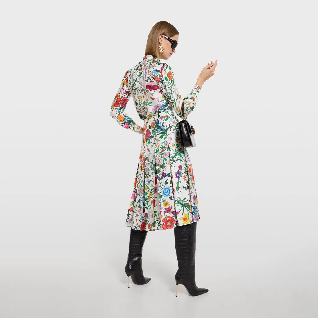 Printed Silk Twill Pleated Skirt