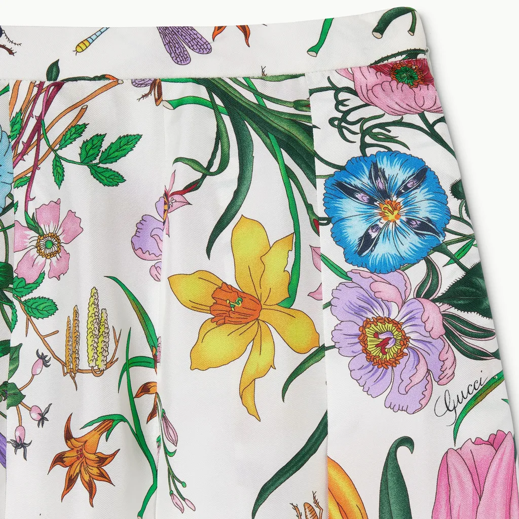 Printed Silk Twill Pleated Skirt