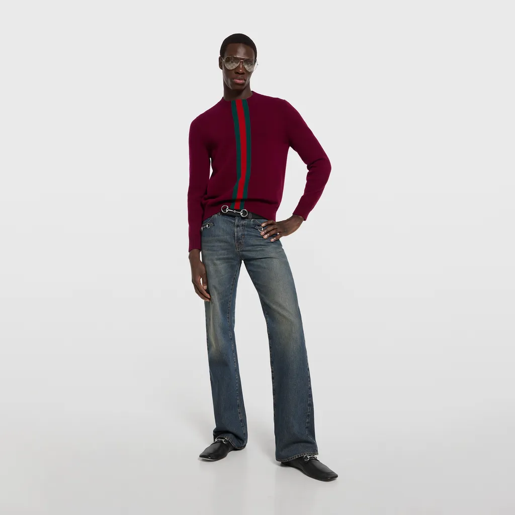 Knit Wool Sweater With Web Intarsia