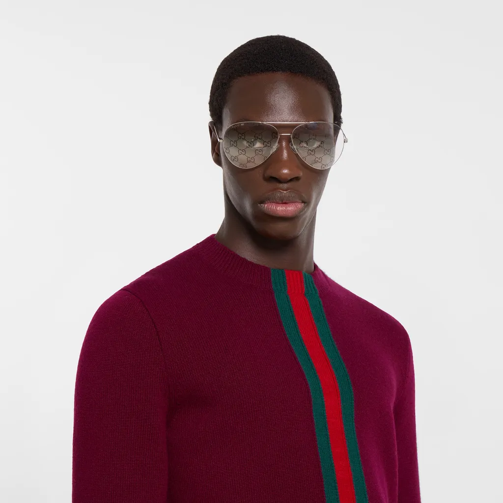 Knit Wool Sweater With Web Intarsia
