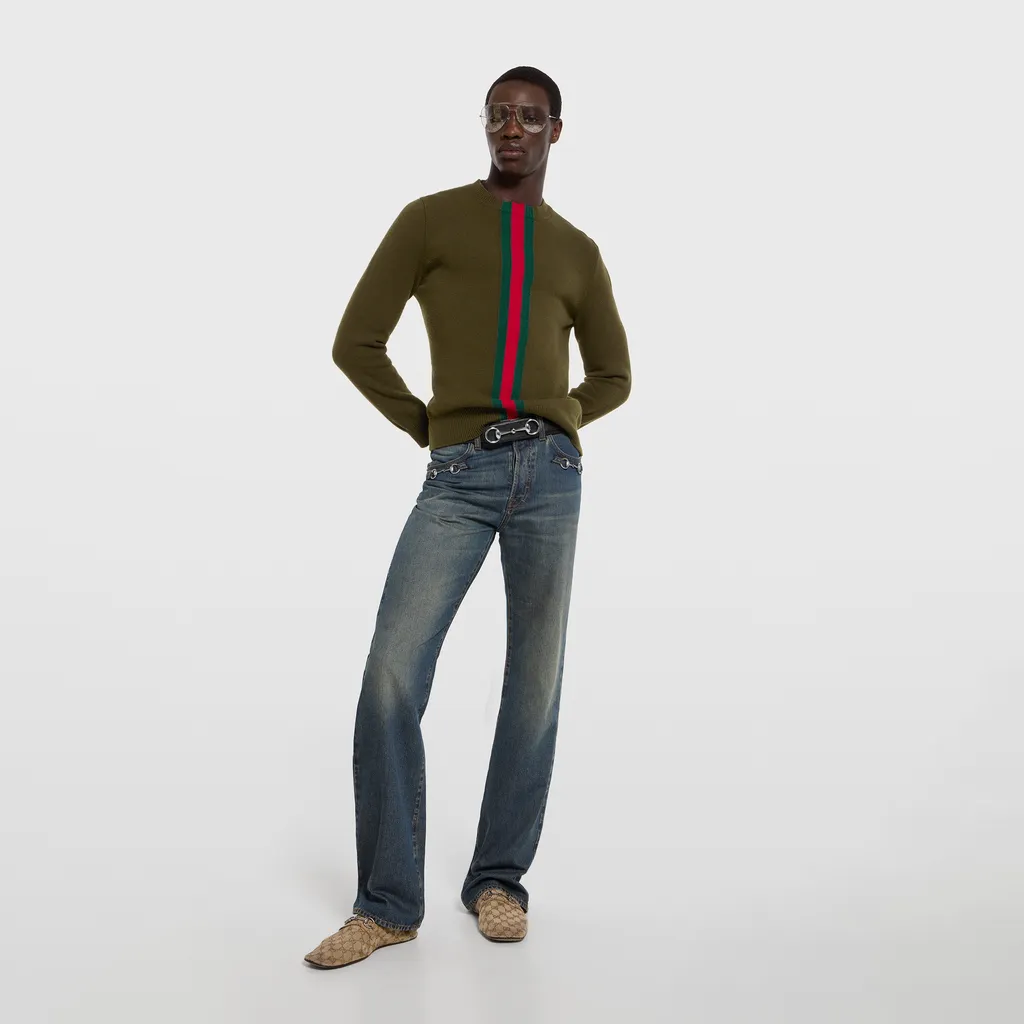 Knit Wool Sweater With Web Intarsia