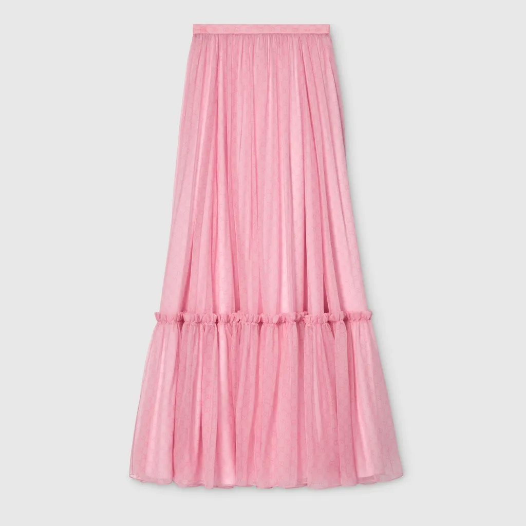 Printed Silk Chiffon Long Skirt