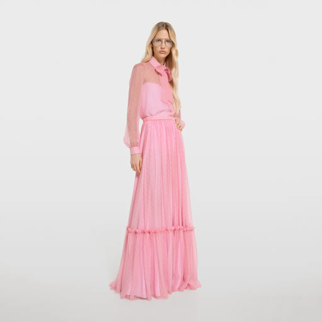 Printed Silk Chiffon Long Skirt