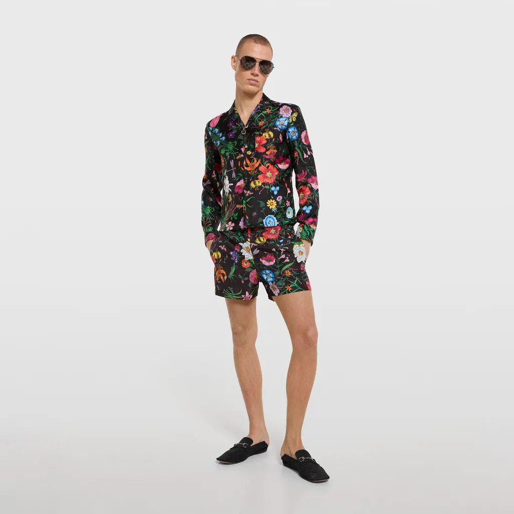 Printed Silk Twill Bowling Shirt