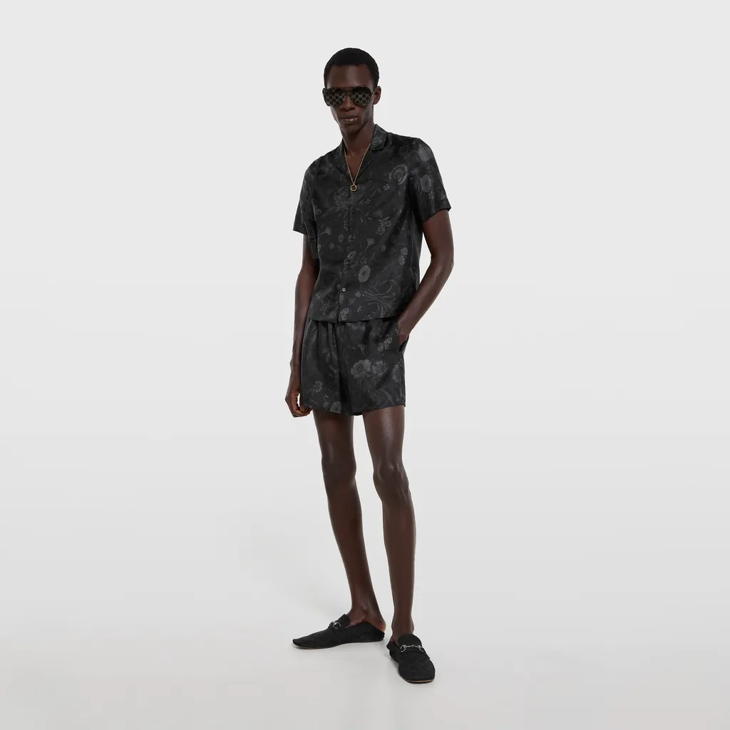 Printed Silk Twill Bowling Shirt